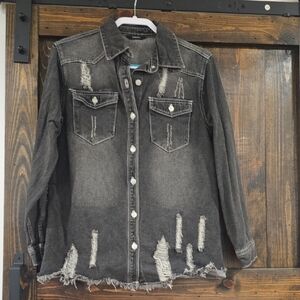 Distressed Grey Denim Shacket